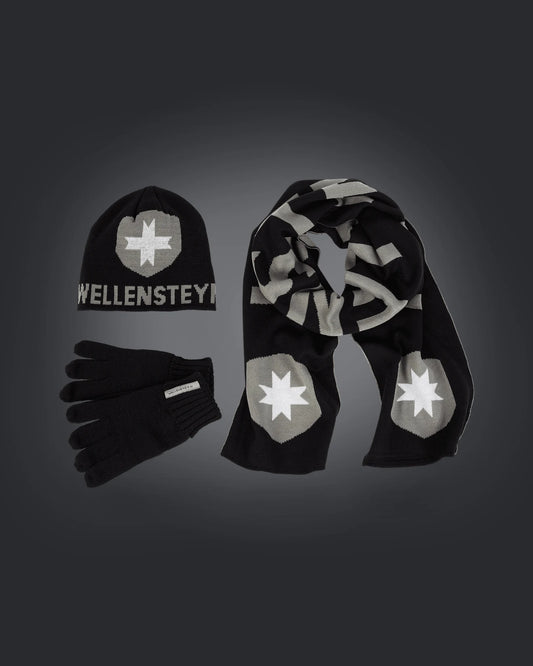 Knit Hat Scarf Glove,105,Black/Grey