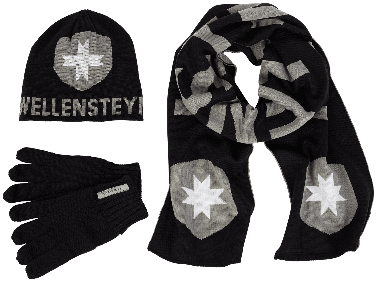 Knit Hat Scarf Glove,105,Black/Grey