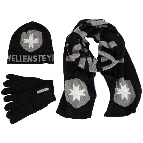 Knit Hat Scarf Glove, Classicstrick, Black/Grey